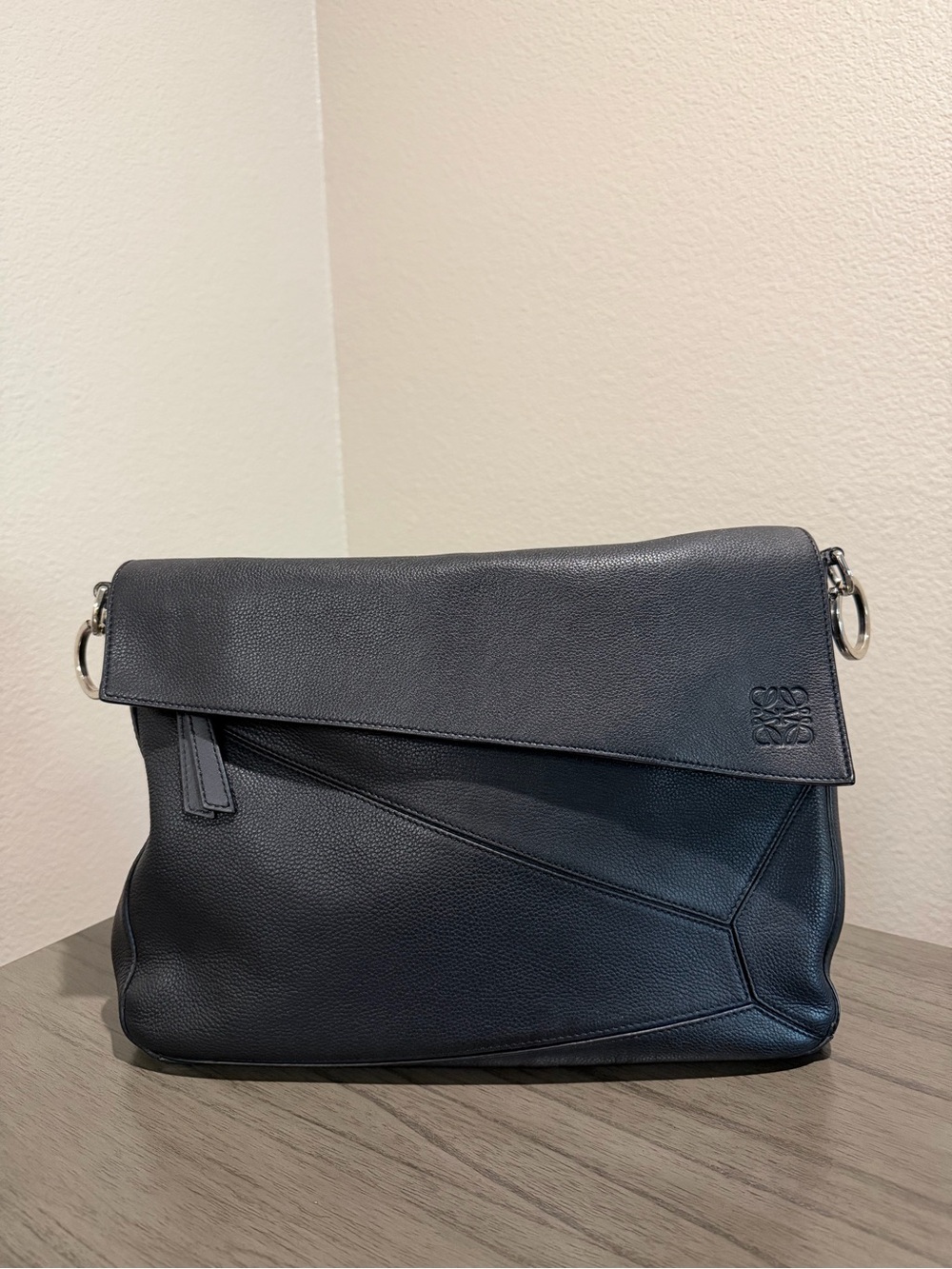 Loewe Men’s Black Leather Puzzle Flap Messenger Bag